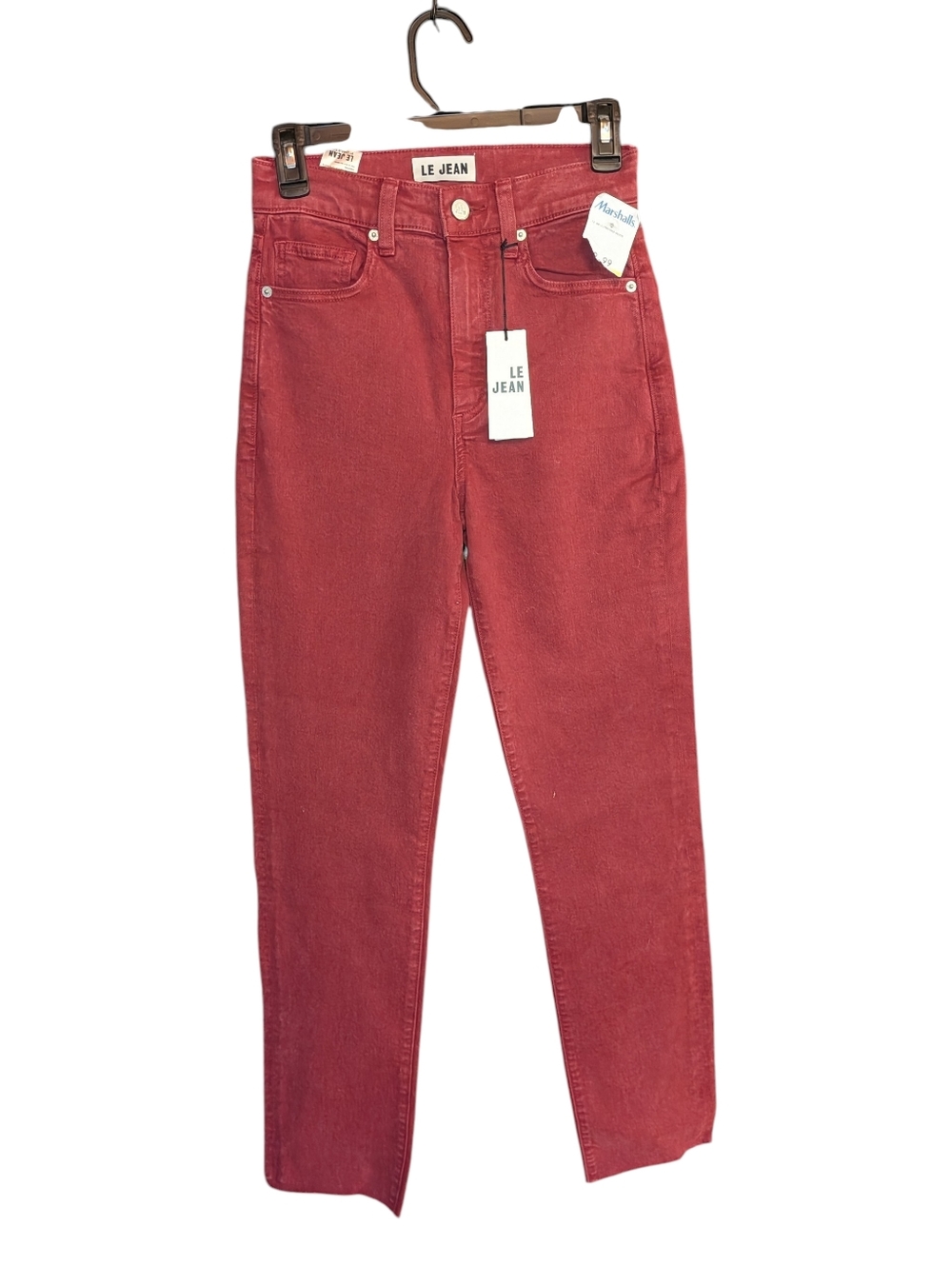 Le Jean NWT Cotton Red Burgundy Jeans High Rise Slim Stovepipe Size 26